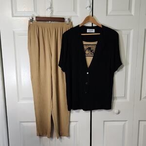 Vintage Alfred Dunner 2 Piece Set Size XL Top & Pants Lion & Cub Patch Crinkle